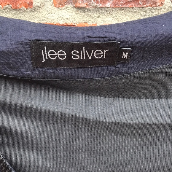 Navy dress with black fringe. HAS POCKETS! - Picture 2 of 3